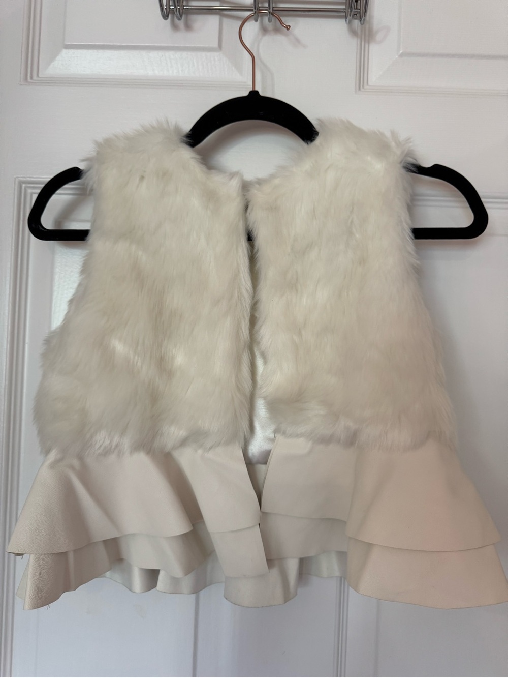 Ella Moss Faux Fur Ruffle Cream Fabric Fancy Vest
